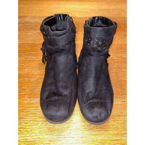 Black Ankle Boots With Fringe & Studded Detail Side Zipper